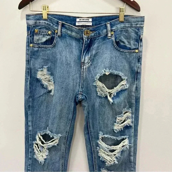 One Teaspoon Light Wash Distressed Straight Leg Ankle Cotton Jeans Size … - Picture 4 of 14